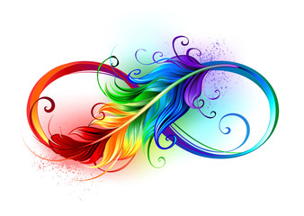 Infinity symbol with rainbow feather - obrazy, fototapety, plakaty