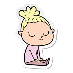 sticker of a cartoon calm woman