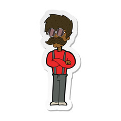 sticker of a cartoon hipster man with mustache and spectacles