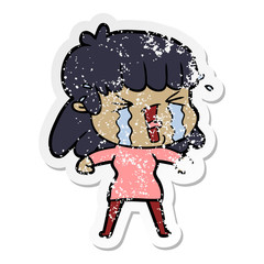 distressed sticker of a cartoon woman in tears