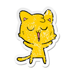 distressed sticker of a cartoon cat singing