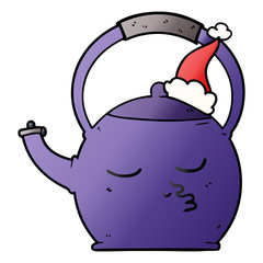 gradient cartoon of a kettle wearing santa hat