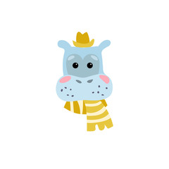 Cultural hippopotamus in a hat. Cute cartoon character. Cool picture is great for children's products: clothes, textiles, postcards, stationery products and other things. Vector illustration.
