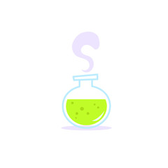 Image of a round flask with a liquid. Vector illustration