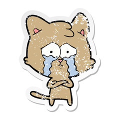 distressed sticker of a cartoon crying cat
