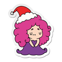 christmas sticker cartoon of kawaii girl