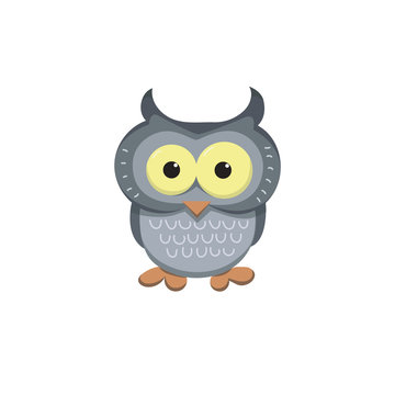 Image of an owl in the cartoon style. Cool picture is great for children's products: clothes, textiles, postcards, stationery products and other things. Vector illustration.