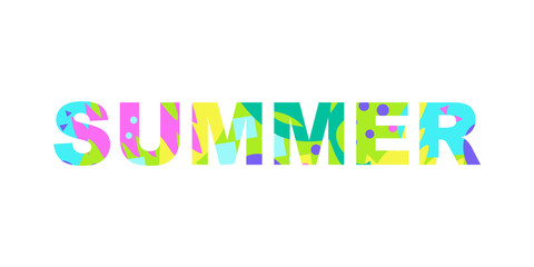 Word Summer with colored abstract fill. Cheerful inscription for the best time of the year. Great for cards, textiles, posters and other types of design.