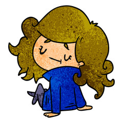 Obraz premium textured cartoon of a cute kawaii girl