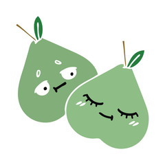 flat color retro cartoon green pear