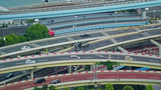 Time lapse of traffic movement on the flyovers. Multiple bridges and flyover for smooth flow of vehicles