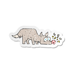 retro distressed sticker of a cartoon dog sniffing