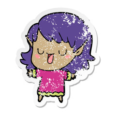 distressed sticker of a cartoon elf girl