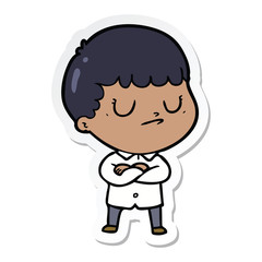 sticker of a cartoon grumpy boy