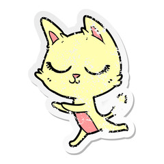 distressed sticker of a calm cartoon cat