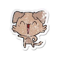 distressed sticker of a happy little pointing dog cartoon