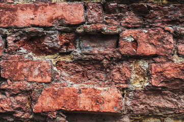 Obraz premium background of old rough concrete plaster and red brick brickwork closeup