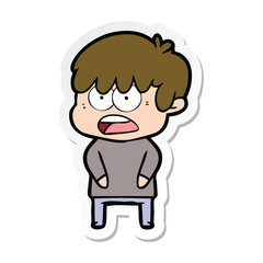 sticker of a worried cartoon boy