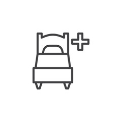 Add single bed room line icon. linear style sign for mobile concept and web design. Booking a single room outline vector icon. Additional bed symbol, logo illustration. Pixel perfect vector graphics