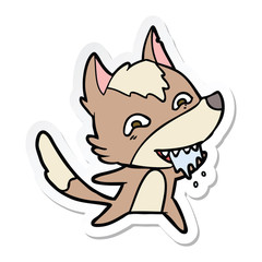 sticker of a cartoon hungry wolf
