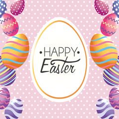 Happy Easter, label decoration with easter eggs to event