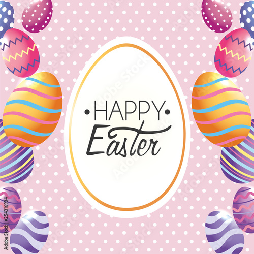 Happy Easter, label decoration with easter eggs to event