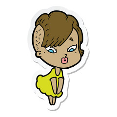 sticker of a cartoon surprised girl