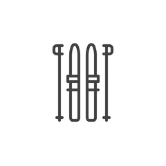 Ski and sticks line icon. linear style sign for mobile concept and web design. Winter sport outline vector icon. Skiing symbol, logo illustration. Pixel perfect vector graphics