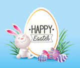 label with rabbit and easter eggs decoration