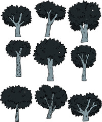 Monochrome Sketch of natural tree set