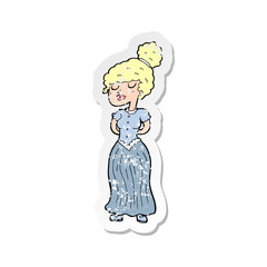 retro distressed sticker of a cartoon pretty victorian woman