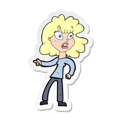 sticker of a cartoon worried woman pointing