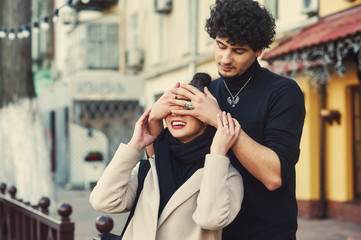 Young couple in love in the city . The concept of love and friendship