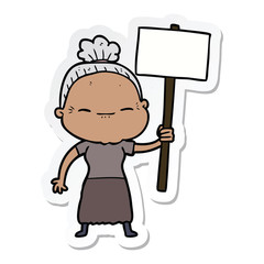 sticker of a cartoon peaceful old woman
