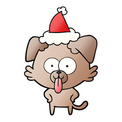 gradient cartoon of a dog with tongue sticking out wearing santa hat
