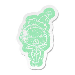 cartoon distressed sticker of a angry old woman wearing santa hat