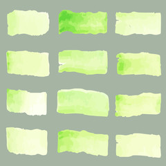 set of watercolor pastel green brushes stroke