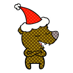 comic book style illustration of a bear wearing santa hat