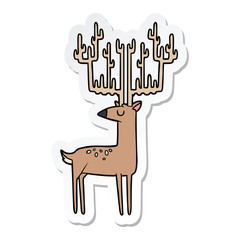 sticker of a cartoon stag with huge antlers
