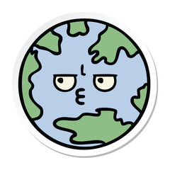 sticker of a cute cartoon planet earth