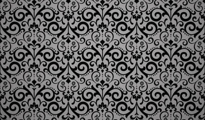 Wallpaper in the style of Baroque. Seamless vector background. Black floral ornament. Graphic pattern for fabric, wallpaper, packaging. Ornate Damask flower ornament