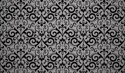 Zelfklevend Fotobehang Wallpaper in the style of Baroque. Seamless vector background. Black floral ornament. Graphic pattern for fabric, wallpaper, packaging. Ornate Damask flower ornament © ELENA