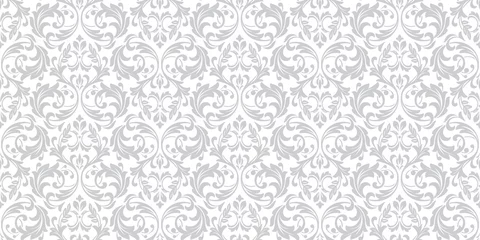 Fototapete Floral pattern. Vintage wallpaper in the Baroque style. Seamless vector background. White and grey ornament for fabric, wallpaper, packaging. Ornate Damask flower ornament. © ELENA