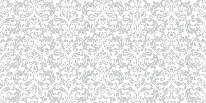 Floral pattern. Vintage wallpaper in the Baroque style. Seamless vector  background. White and grey ornament for fabric, wallpaper, packaging.  Ornate Damask flower ornament. Stock Vector | Adobe Stock