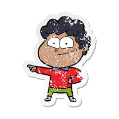 distressed sticker of a cartoon happy man