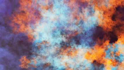 Abstract blue and orange fantastic clouds. Colorful fractal background. Digital art. 3d rendering.