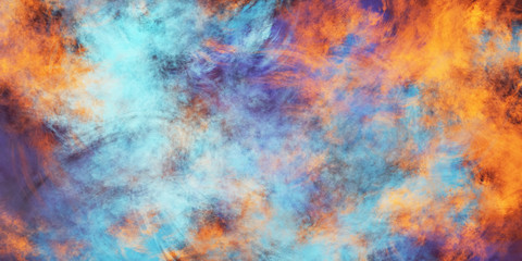 Abstract blue and orange fantastic clouds. Colorful fractal background. Digital art. 3d rendering.