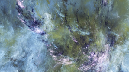 Abstract surreal blue and green clouds. Expressive fractal background. 3d rendering.