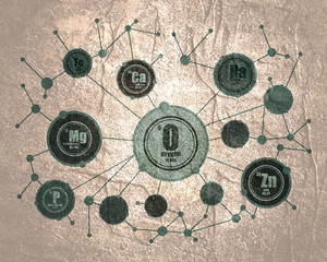 Chemical elements connection. Sign with atomic number and atomic weight. Chemical element of periodic table. Molecule And Communication Background. Connected lines with dots.