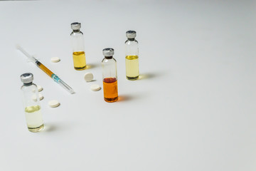 Medical ampoules, infusion and syringe with injection